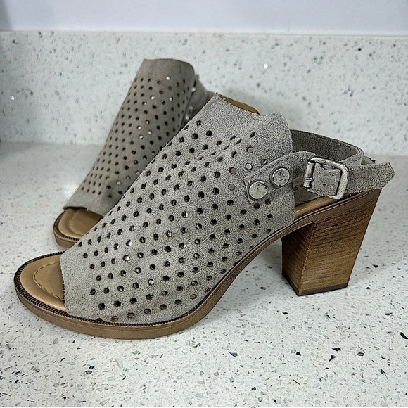 Barbara Barbieri Leather Slingback Peep Toe Block Heel Gray - Picture 1 of 12